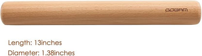 GOBAM Wood Rolling Pin, Medium - Dough Roller for Pasta, Cookies, Pie, Pizza, Chapati, Fondant, Rolling Pins for Baking, Bread Making Tools and Supplies - 13 x 1.38 Inches