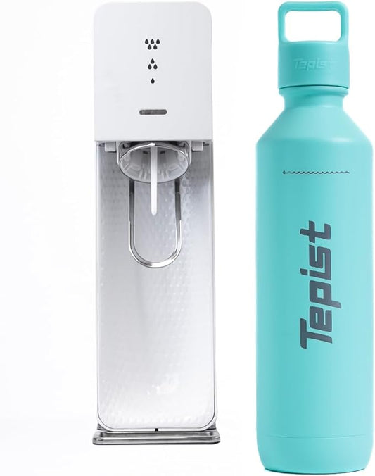 TwentyO 20oz Stainless Steel Bottle Compatible with Sodastream Machines | Powder Coated Teal | Vacuum Sealed | Double Walled | Leak-Proof | Easy to Carry | Reusable Bottle