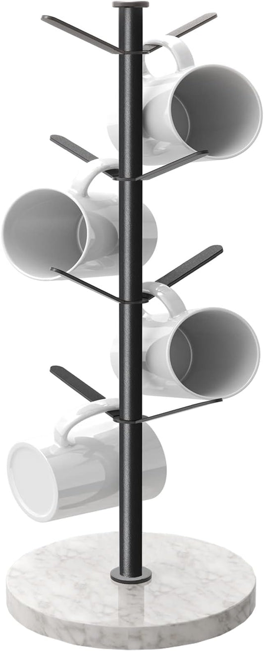 Marble Mug Holder Tree, 8 Hooks Coffee Cups Stand, New Upgraded Stable Mug Stand for Kitchen Counter Cabinet Cafe Black
