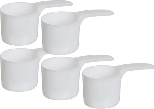 70 mL Plastic Measuring Packaging Scoop (=70 cc/ = 4.73 Tablespoon/ = 2.37 fl oz/ = 0.3 Cup), Meidum Handle - to Measure and Dispense Spices, Granules, Powders, for Seeds Packing (5)