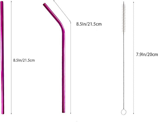 10 Pcs Stainless Steel Straws, Reusable Drinking Straws, 5 Straight + 5 Bent Metal Straws Set With 2 Pcs Cleaning Brushes (Rose Red, 8.5 Inch)