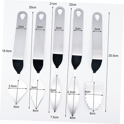 PRETYZOOM Cake Cream Spatula, 5 Shapes Stainless Steel Frosting Baking Tool, Icing Oil Painting Spatula, Cake Decorating Tool