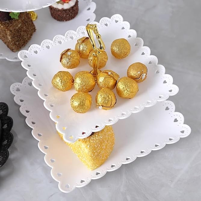 2 Pack of Large Plastic Dessert Stands, 3 Tier Cupcake Stand, 3 Tiered Serving Display Stand Reusable Pastry Dessert Tower Tray/Platter for Tea Party, Baby Shower and Wedding (White)