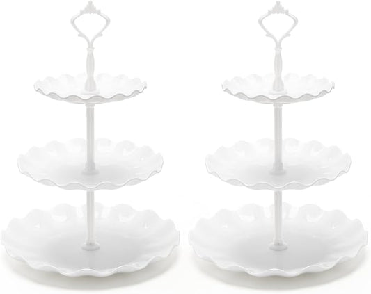 Coitak Plastic Cupcake Stands, 3 Tier Cupcake Stand, Dessert Tower Tray for Tea Party, Baby Shower and Wedding (2 Pack)