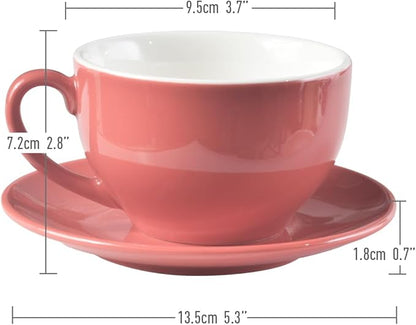 Porcelain Coffee Cup with Saucer 220ml/7.3oz for Cappuccino, Latte, and Tea, Pink