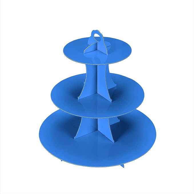 2Pcs 3-Tier Cupcake Stand, Cake Stand holder, Tiered DIY Cupcake Stand Tower for Dessert Table Displays, Birthday Theme Party Favors Decoration, Floral Tea Party, 12" W x 12.8" H, Blue