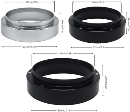 Aluminum Espresso Dosing Funnel - 51/53/58mm Coffee Dosing Ring for Home & Shop - Silvery