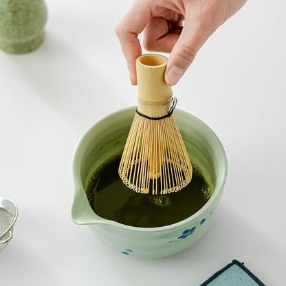 matcha whisk set, including matcha bowl, matcha whisk and stand, sieve, spoon, cloth mat, gift for matcha set(Light green)