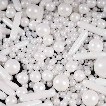 Kasvan White Pearl Sugar Sprinkles - Edible Candy Pearls 130g/4.58 Oz, Mix Size, Baking Cake Decorations, Ice Cream Toppings and Cookie Decorating, Wedding Party Chirstmas Supplies (White) (White)