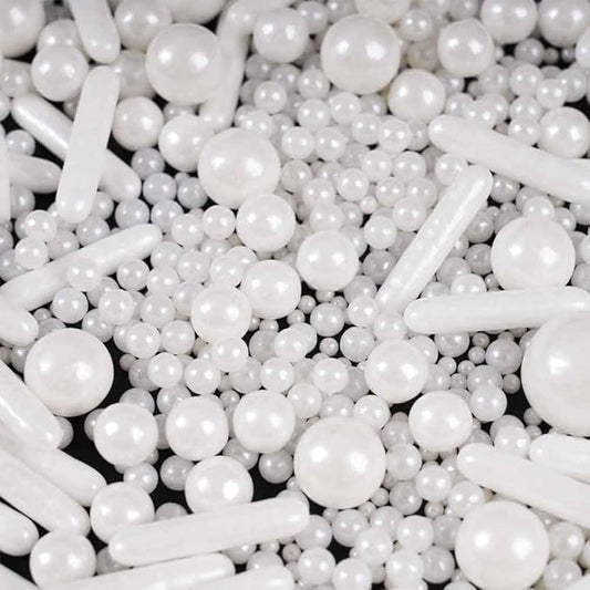 Kasvan White Pearl Sugar Sprinkles - Edible Candy Pearls 130g/4.58 Oz, Mix Size, Baking Cake Decorations, Ice Cream Toppings and Cookie Decorating, Wedding Party Chirstmas Supplies (White) (White)