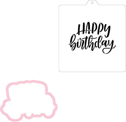 Cookie cutter and stencil set Baking stencils and cutters bundle DIY bakery decorating kit Cookie cutter with stencils Icing stencil and cookie cutter combo(Happy Birthday Set)