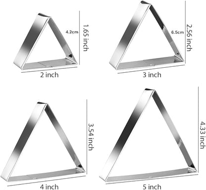 Equilateral Triangle Cookie Cutter Set Large Stainless Steel Geometric Frame Plaque Cookie Cutters Shapes Molds - 1 Inch Depth (4 Sizes)