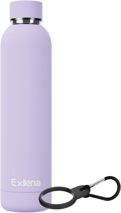 Slim Insulated Water Bottles for Travel 25oz with Clip, Double Wall Vacuum Stainless Steel Water Bottle Keeps Drinks Cold 24 Hrs/Hot 12 Hrs, 100% Leakproof, BPA Free(Purple)