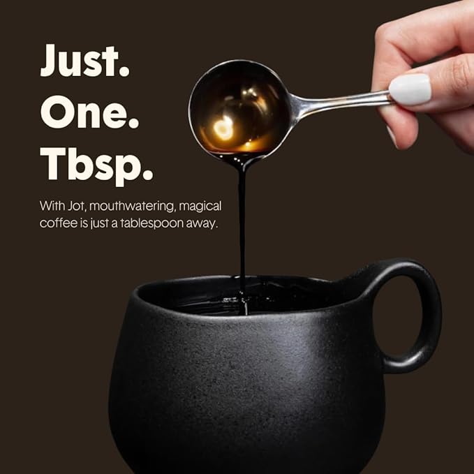 Jot Coffee Concentrate (Caramel) High Caffeine Cold Brew Coffee Concentrate Liquid for Iced Coffees, Instant Espresso, Hot or Cold Instant Coffees - Makes 14 Cups, 150mg Caffeine/Tbsp, Sugar Free