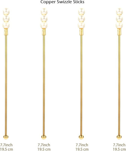 Exquisite Gold Pearl Stainless Steel Coffee Beverage Stirrers Stir Cocktail Drink Swizzle Stick for Wendding Party Value Pack, Hostess Gifts Set of 4, 7.5 Inches Long