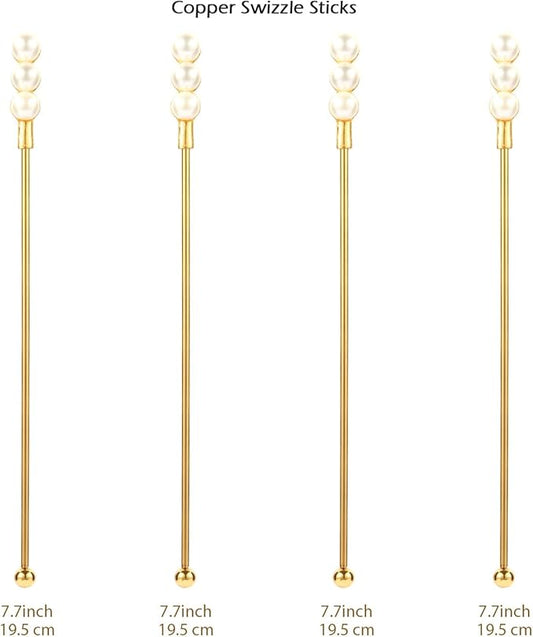 Exquisite Gold Pearl Stainless Steel Coffee Beverage Stirrers Stir Cocktail Drink Swizzle Stick for Wendding Party Value Pack, Hostess Gifts Set of 4, 7.5 Inches Long