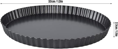 Fluted Tart Pan with Removable Bottom, Carbon Steel Round Tart Pan, Deep Baking Dish Pie Plate for Cakes Pies ([Thickened] 13-inch live bottom pie plate)