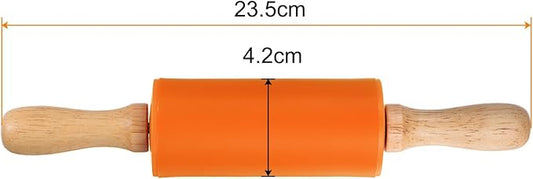 HARFINGTON Silicone Rolling Pins for Baking 9 Inch Wooden Handle Non Stick Rolling Pin Small Roller Playdough Rolling Pins for Dough Pizza Pastry Fondant Kitchen, Orange