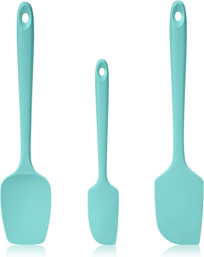 600ºF Heat Resistant Spatulas, High Heat Food Safe Semless Kitchen Silicone Scraper Set for Cooking Baking Mixing Scraping Stirring Nonstick Cookware Pan Bowl (3Pcs,Aqua Sky)