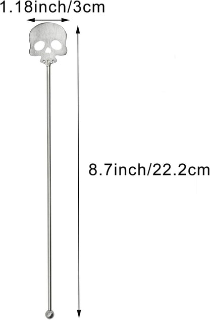 6Pcs Skull Swizzle Sticks 8.7inch Coffee Stirrers Reuseable 18/10(304) Stainless Steel Beverage Cocktail Stirrer for Bar Halloween Party Mixing Drinks