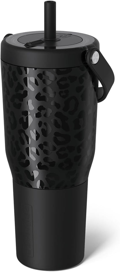 BrüMate Resa 35oz 100% Leakproof Travel Tumbler w/Handle & Straw | Flexible SoftSip Straw | Silicone Sleeve for Durability | Stainless Steel | Cup Holder & Travel Friendly Water Bottle (Onyx Leopard)