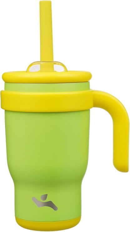 14 oz Tumbler with Side Handle, Insulated Water Bottle with Straw and 2 in 1 Lid, Stainless Steel Cup Travel Coffee Mug for Sports Office Gym,Lime