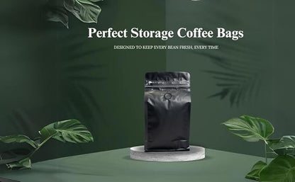 Premium Coffee Bags with Valve (100 pcs, 12 oz) Standing Coffee Beans Storage Bags, Reusable Heat Sealable Side Zipper Pouches, Eco-Friendly Packaging, Perfect for Home and Office - White