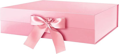 HAPPY POTATO Large Gift Box with Lid 13.5x9x4.1 Inches, Pink Gift Boxes with Ribbon, Bridesmaid Proposal, Magnetic Gift Box for presents (Glossy Pink)