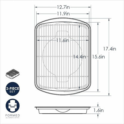 Nordic Ware Oven Crisp Baking Tray 2pc Set Includes Pan and Rack; Natural Aluminum For Air Frying, Crisping, Broiling, Baking