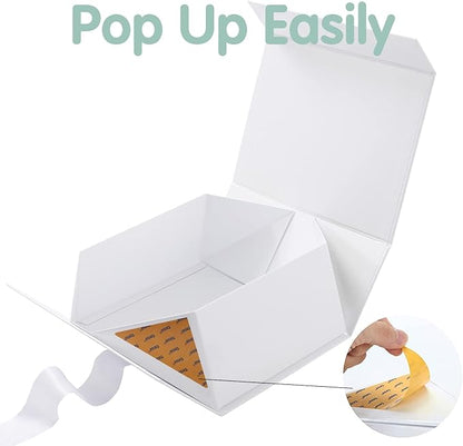 HAPPY POTATO 5 Gift Boxes with Lids 9x6.5x3.8 Inches, White Gift Boxes for Presents, Magnetic Closure Gift Boxes with Lids (Glossy White, Pack of 5)