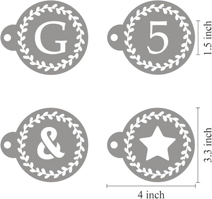 Letter Stencils for Coffee Cookie Decorating - 42 Pack Alphabet Letter and Number Stencil Templates for Cakes Cookies Airbrush, Reusable Stencils for Wood Crafts Painting & Coffee Cookie Baking