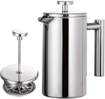 French Press Coffee Maker,Stainless Steel Double Wall Insulated Coffee Press 34 oz,4-8 Cups, Portable Hot Cold Brew Teapot Cafetera for Coffee Bar Accessories Kitchen Camping (White,34oz)
