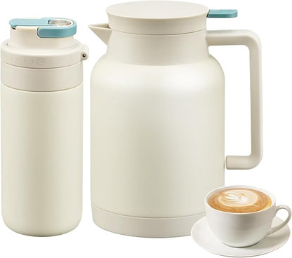 2 Pack 49oz Thermal Coffee Carafe and 15oz Insulated Water Bottle, Stainless Steel Vacuum Thermal Carafes and Water Bottle for Keeping Coffee, Tea, Water - Keep 12 Hours Hot, 24 Hours Cold