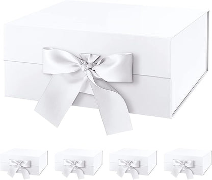 HAPPY POTATO 5 Gift Boxes with Lids 9x6.5x3.8 Inches, White Gift Boxes for Presents, Magnetic Closure Gift Boxes with Lids (Glossy White, Pack of 5)