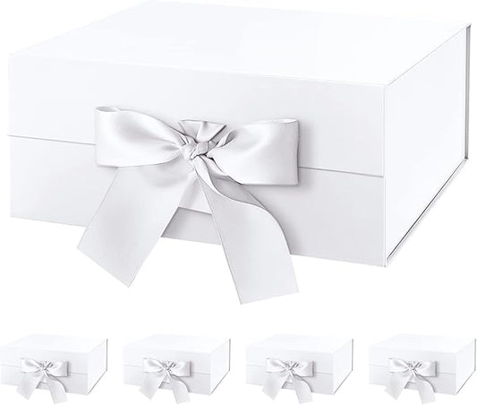 HAPPY POTATO 5 Gift Boxes with Lids 9x6.5x3.8 Inches, White Gift Boxes for Presents, Magnetic Closure Gift Boxes with Lids (Glossy White, Pack of 5)