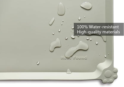 Hoki Found Silicone Pet Food Tray - Non Slip Pet Dog Cat Bowl Placemat - Feeding Mat - Waterproof Dog Cat Food Mats - For Carpet - Cream Green