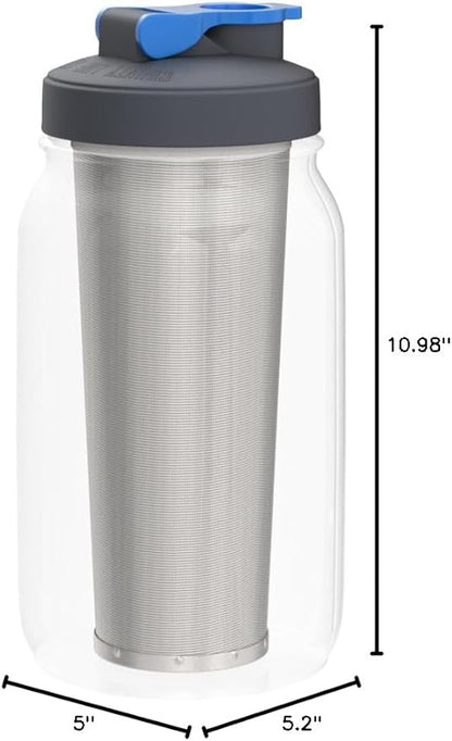 County Line Kitchen Glass Cold Brew Coffee Maker with Lid - Wide Mouth, 2 Quart (64 oz) - Heavy Duty, Leak Proof - Sun & Iced Tea Pitcher, Cold Brew Coffee, Breast Milk Storage, Water - Gray