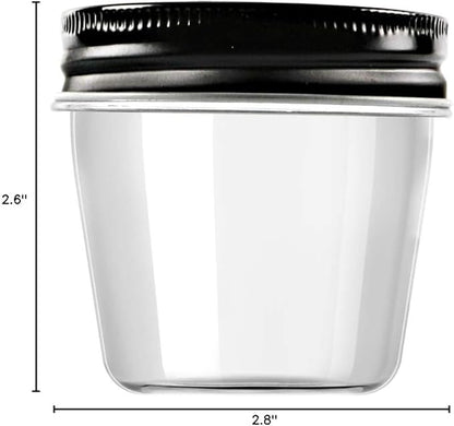 Novelinks 4 Ounce Plastic Jars with Black Lids - Refillable Round Clear Containers for Kitchen & Household Storage - BPA Free (40 Pack)