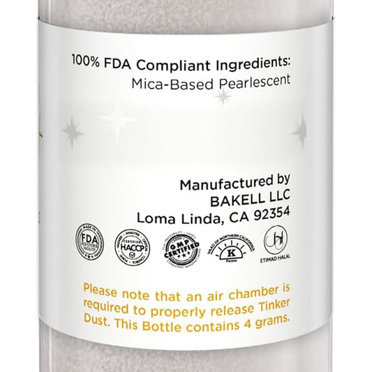 Bakell - White Tinker Dust (4g, 1x Mini Spray Pump) Edible Glitter for Food, Desserts, and Beverages!