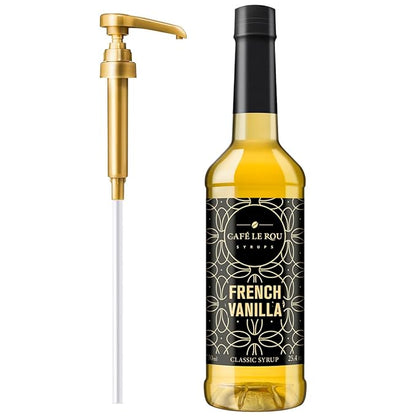 "NEW" Café Le Rou French Vanilla Classic Syrup - 25.4 oz, 1 Pack with 1 Gold Pump Dispensers 25.4 Fl Oz (Pack of 1)