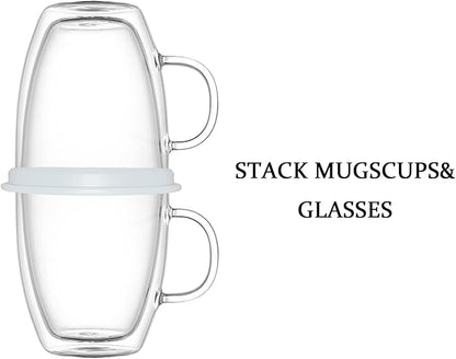 Coffee Mug Organizers and Storage (6Pack), Adjustable Mug Organizer for Kitchen Cabinet Shelf, Cup Stacker Holder for Tea Cup, Coffee Mug, Glassware, Save Space for Cupboard (Whit)