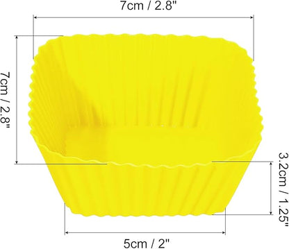 uxcell 18Pcs Silicone Cupcake Baking Cups, Silicone Muffins Liners Non-Stick Square Baking Cups, for Cooking Eggs Baking Muffins and Make a Cake(Yellow)