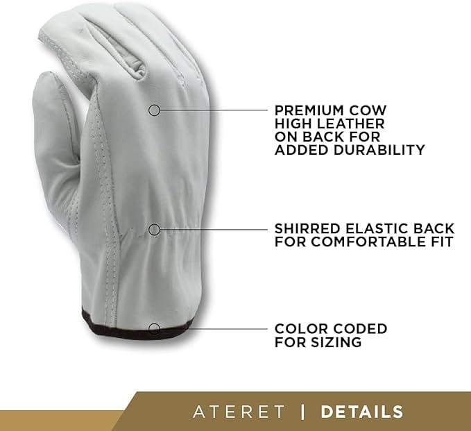 ATERET 24 Pairs Large Heavy Duty Durable Cowhide Leather Work Gloves I Driver Gloves for Truck Driving, Warehouse, Gardening, Farming