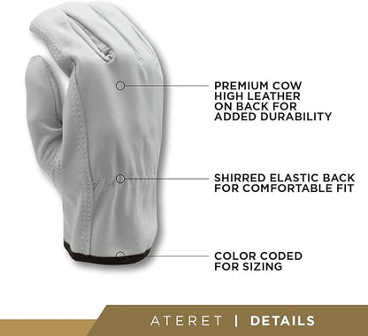 ATERET 120 Pairs Medium Heavy Duty Durable Cowhide Leather Work Gloves I Driver Gloves for Truck Driving, Warehouse, Gardening, Farming