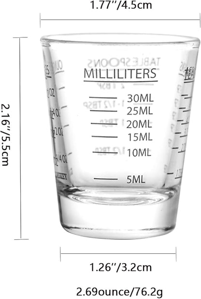 2 Pack Shot Glasses Measuring Cup,Espresso Shot Glass with 4 Measurement Methods(OZ/ML/TSP/TBSP),Dishwasher Safe,Perfect for Coffee,Cocktails and Kitchen Use (Black)