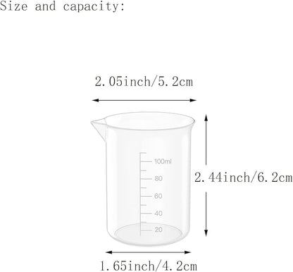 12 Pcs 3.4 Oz Transparent Lab Measuring Cup, 100ml Plastic Beaker Cups, for Science Experiment, Liquid Measuring