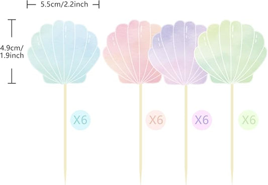 24 Pieces Seashell Cupcake Toppers Under the Sea Mermaid Cake Topper Decorations Picks for Mermaid theme Birthday Party Decoration Baby Shower Supplies (Seashell)