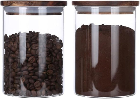KKC HOME ACCENTS Airtight Glass Loose Tea Storage Container For Loose Leaf Tea,Ground Coffee,Glass Storage Jar with Airtight Acacia Wood Lids,Sealed Jars,25 Fl oz