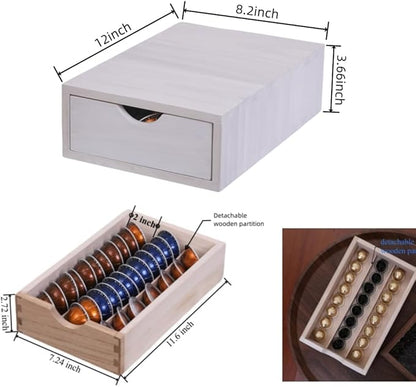 Wood Storage Drawers Organizer for Coffee Pod Holder- Kitchen Counter K Cup Drawer for Coffee Maker Stand Pod Capsule Storage Organization Coffee Accessories- Multi Purpose Desk Drawers 1D1C-WH