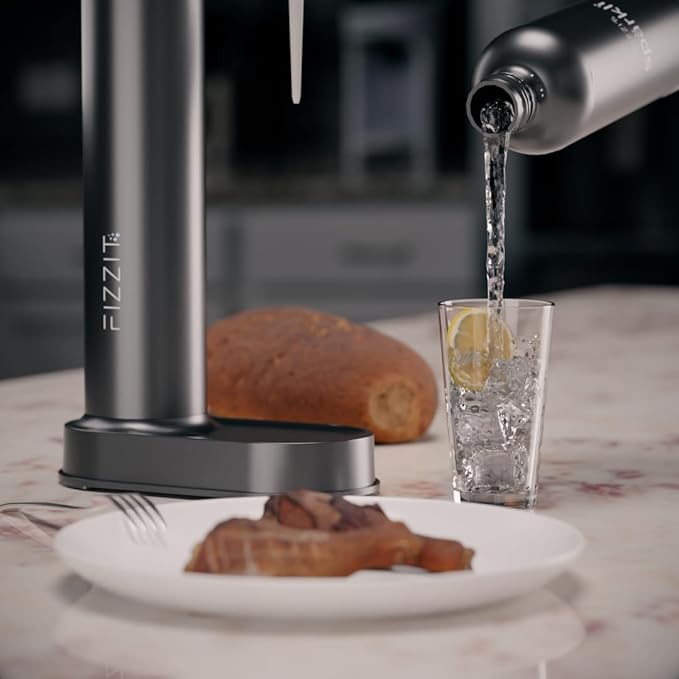 Fizzit Spärklï Carbonated Water Soda Maker with Stainless Steel Bottle Included,Dishwasher Safe (Sparkli-Black)